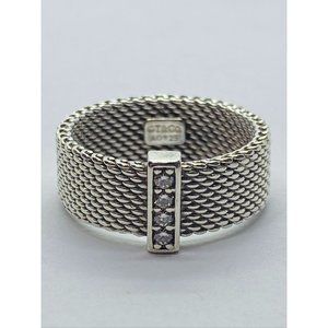 Tiffany & Co Sterling Silver Diamond Mesh Somerset Wide Band Ring. Retired